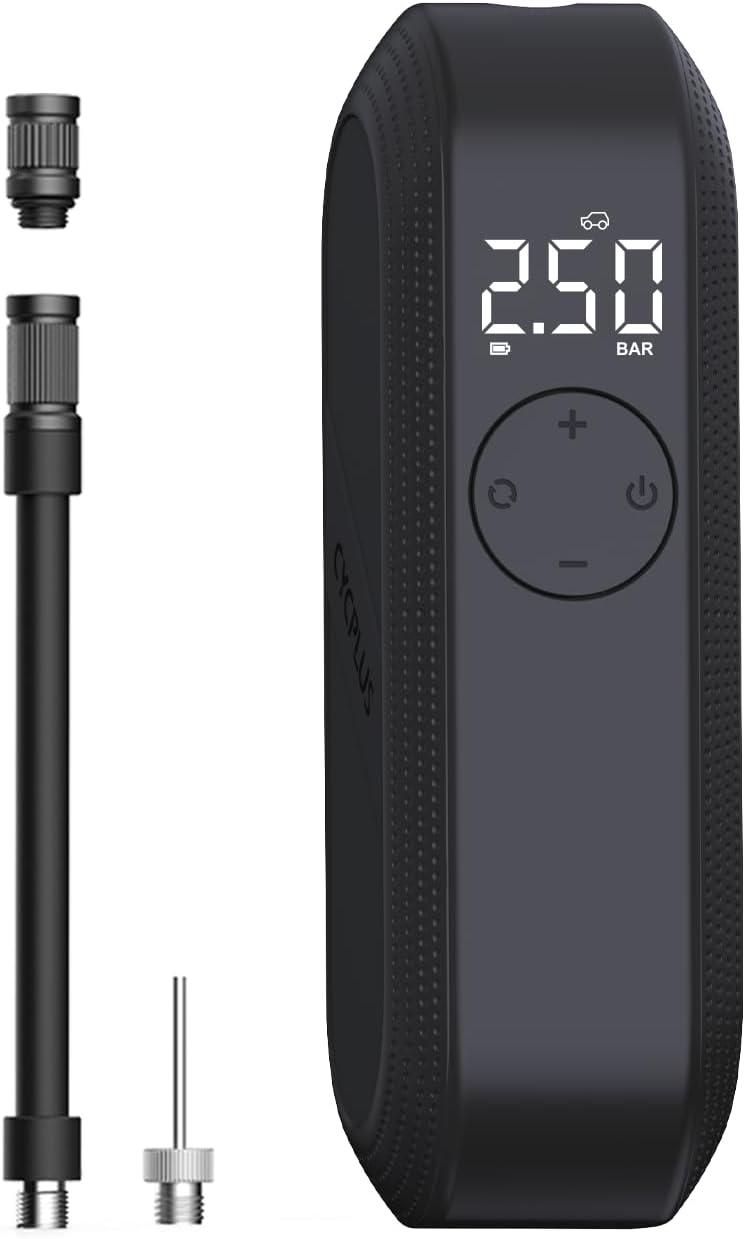 CYCPLUS Electric Air Compressor Portable Bicycle Pump Car Tire Inflator, Max 150 PSI, Auto Shut-Off Air Pump with Presta and Schrader Valves for All Bicycles Motorcycles and Cars - Image 1